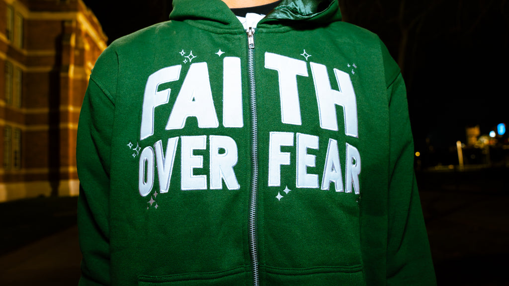 Green 'Faith Over Fear' V2 Zip - Up - Engraved