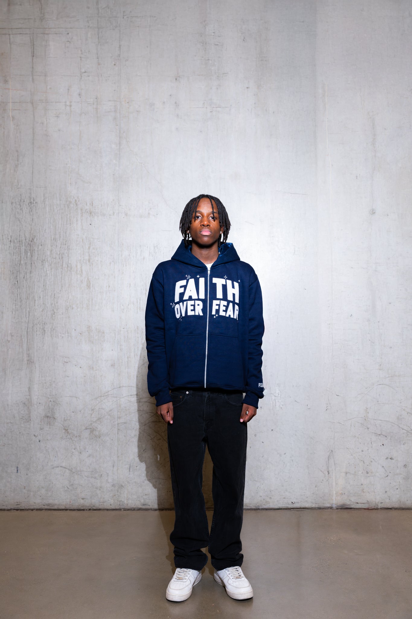 Navy 'Faith Over Fear' V2 Zip - Up - Engraved