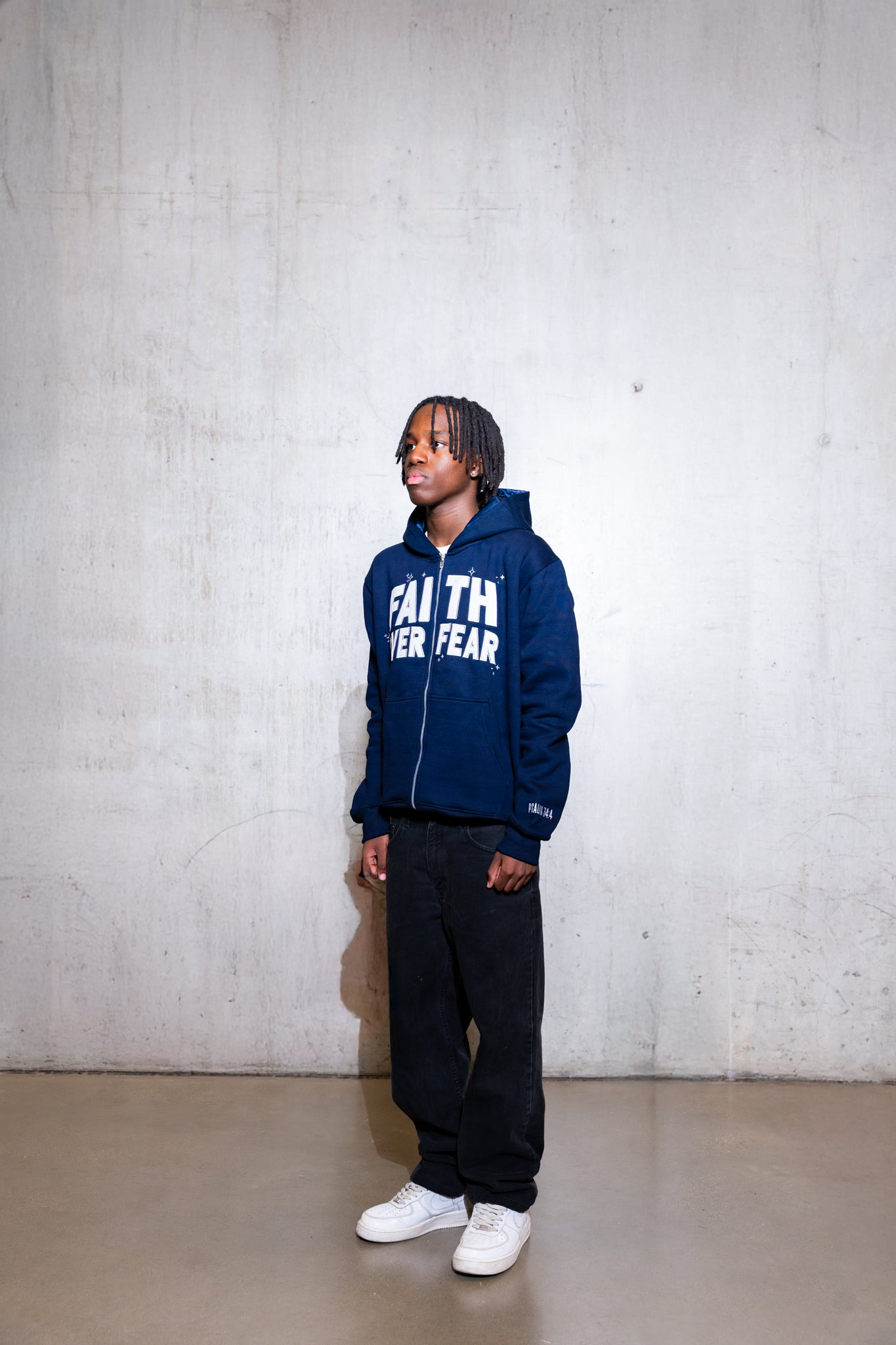 Navy 'Faith Over Fear' V2 Zip - Up - Engraved