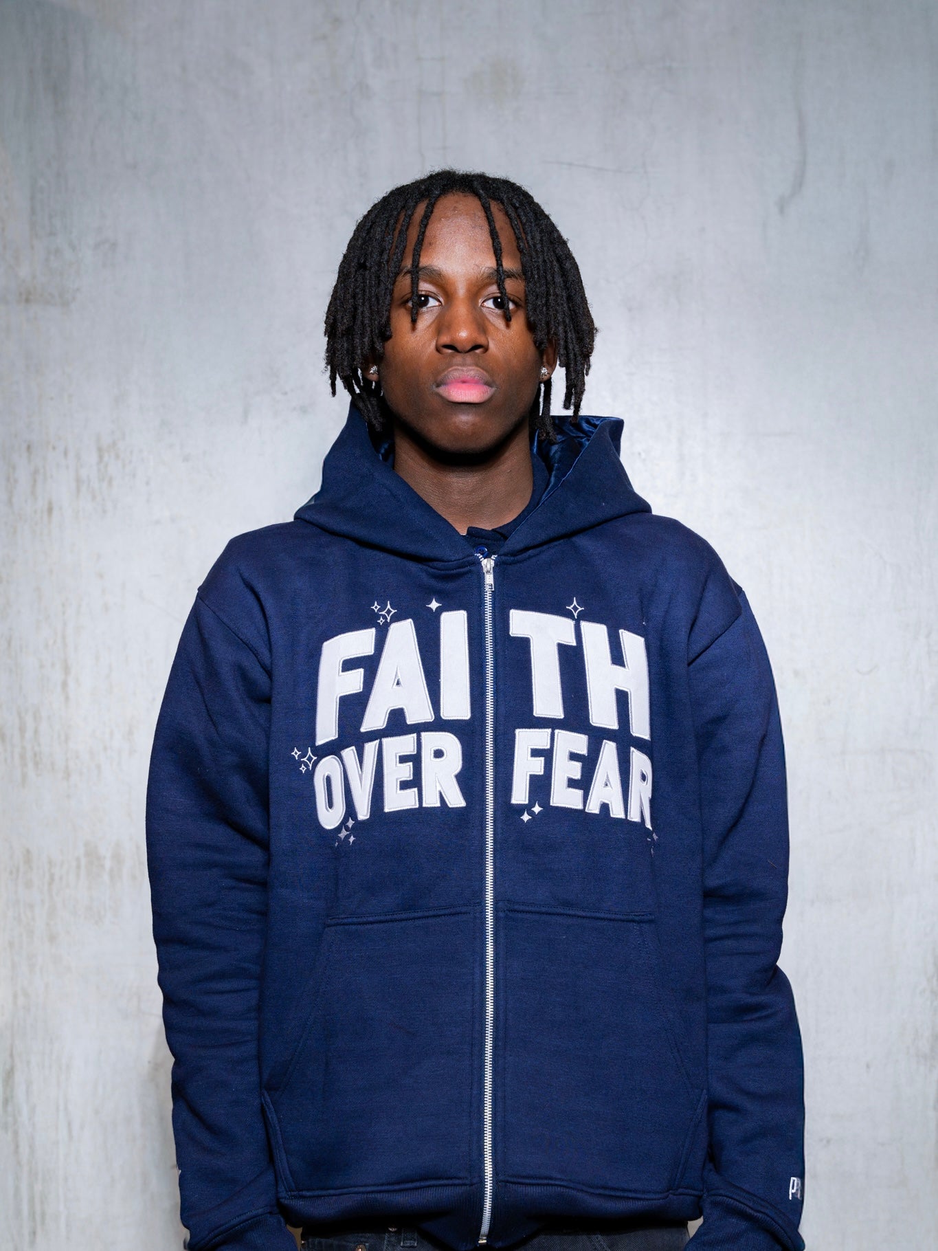 Navy 'Faith Over Fear' V2 Zip - Up - Engraved