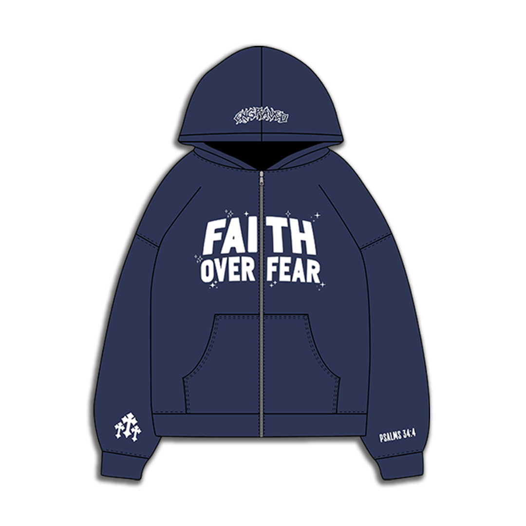 Navy "Faith Over Fear" V2 Zip - Up - Engraved